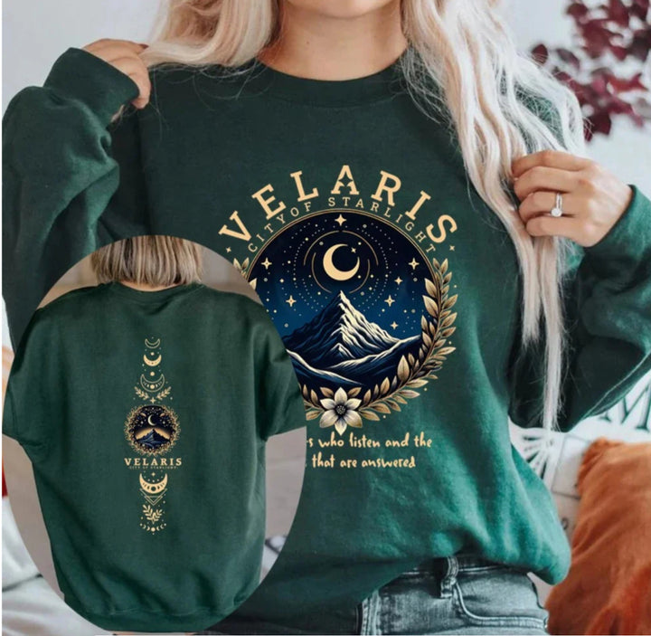 Kvinders sweatshirt med kunstnerisk nattehimmel motiv Skovae