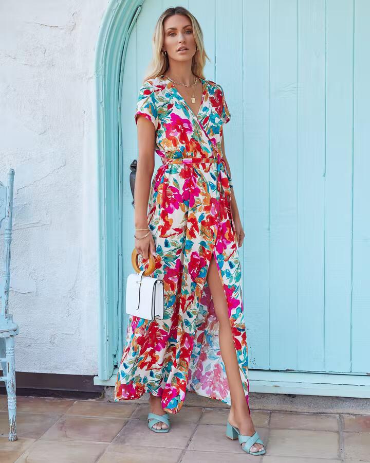 Femme Floral Viskestykke-Maxi-Kjole med side split Stilla
