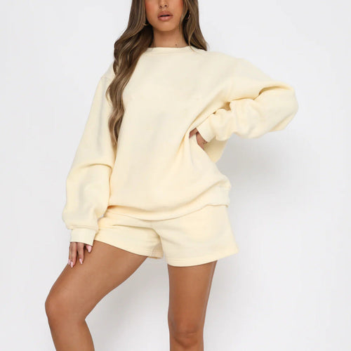 Stilla | Alsidig Casual Rund Hals Sweatshirt Shorts Sæt