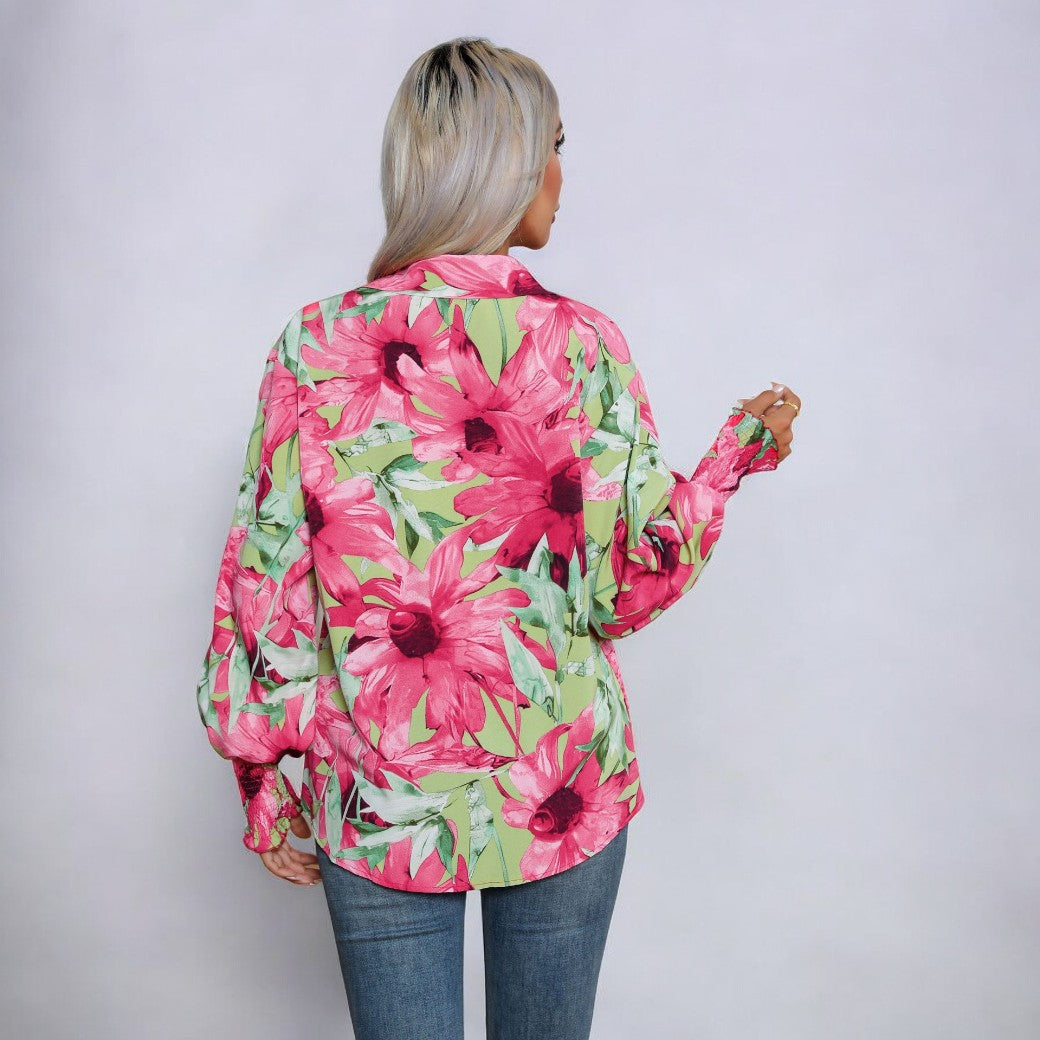 Stilla | Elegant Bluse skjorte med blomster mønster