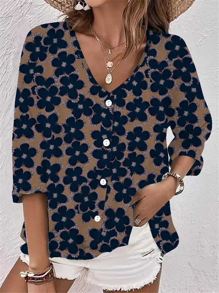 Damer bomuldsbluse med blomsterprint Stilla