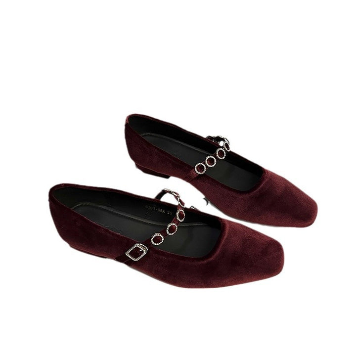 Femme Elegante Square-Toe Mary Jane Ballerinaer med dekorativ ankelrem Stilla