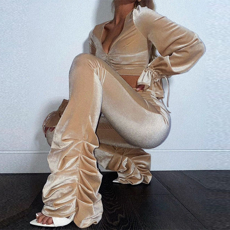 Dame Elegante og figursyet velour sæt med draperinger Stilla