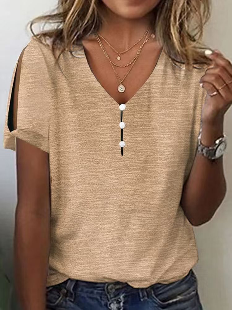 Dame Glitrende V-Pullover Bluse Skovae