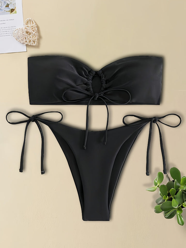 Dame Bandeau-bikini med legende bånd og hel top Stilla