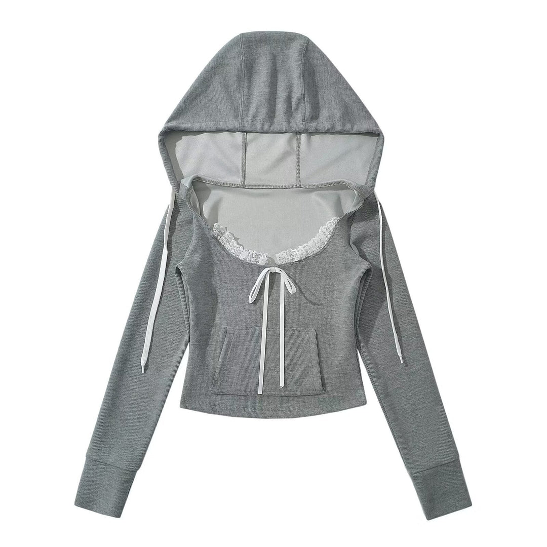 Dame Cropped Hoodie med blonder og justerbare snore Stilla