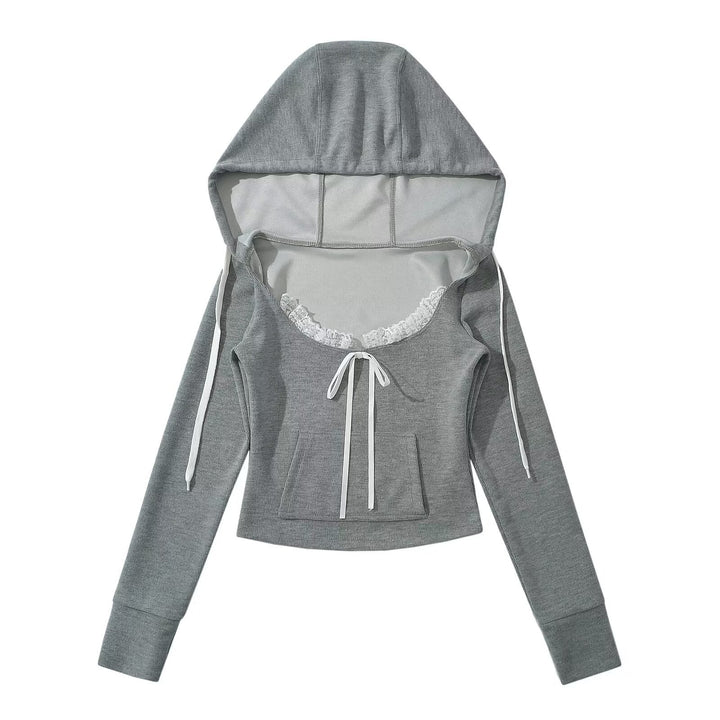 Dame Cropped Hoodie med blonder og justerbare snore Stilla