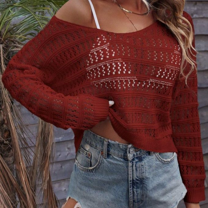 Dame løs strikpullover med off-shoulder design og fin struktur Stilla
