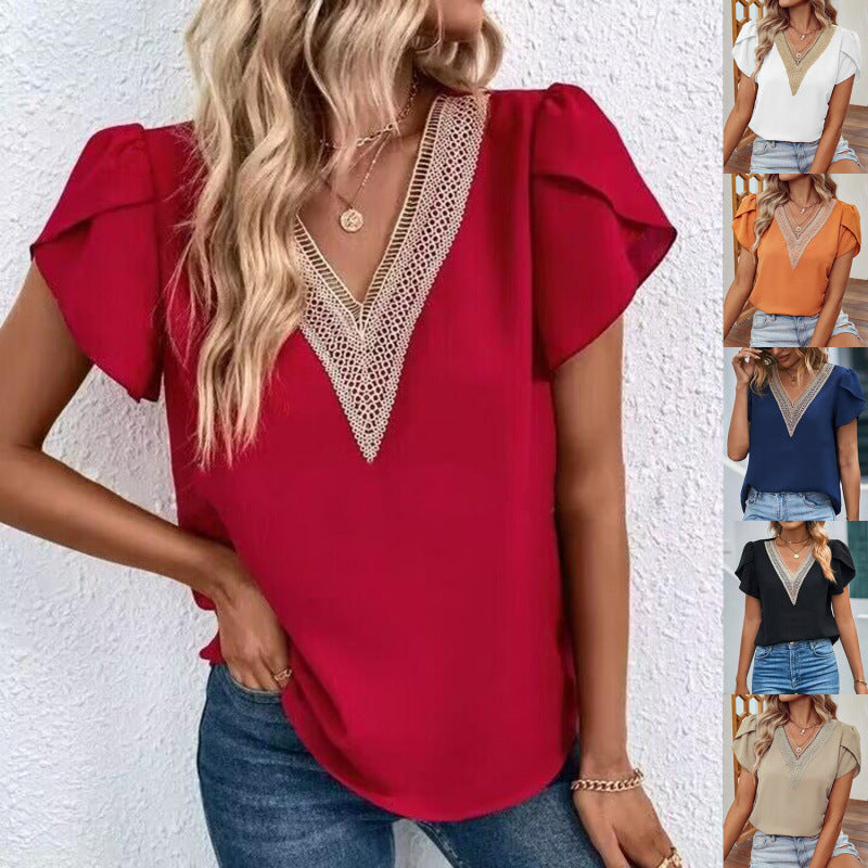 Femme Elegante V-udskæring bluse med flæseærmer Stilla