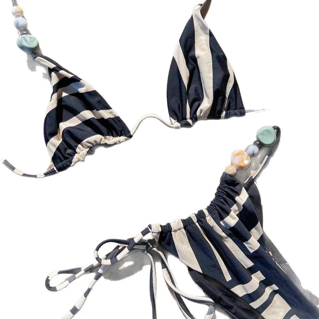 Dame Triangle-Bikini med stilfulde perleaccentuer og justerbare stropper Stilla