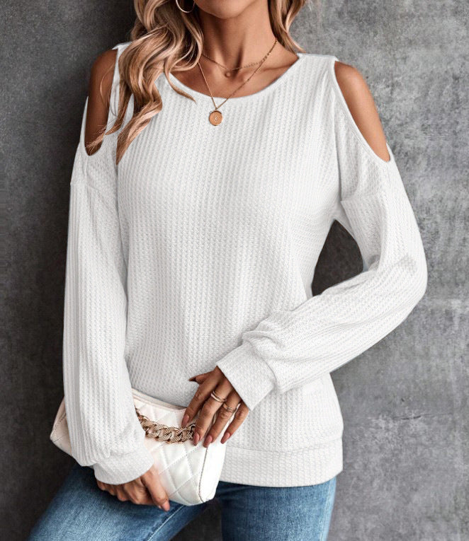 Dame mode sweater med off-shoulder design og struktureret stof Stilla