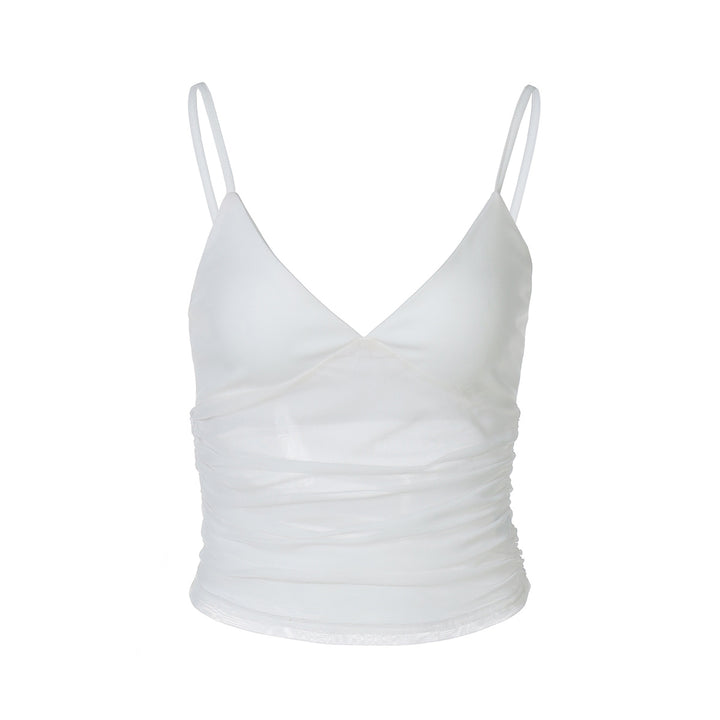 Dame Spaghetti-strop bluse top med transparent drapering Skovae