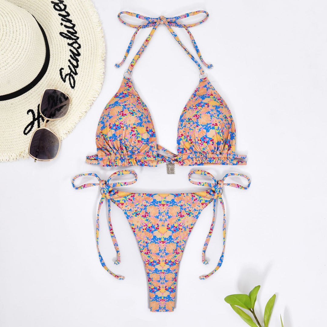 Dame triangel-bikini med legende bindebånd og blomster mønster Skovae