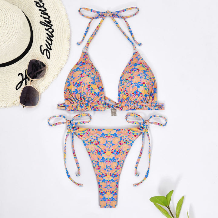 Dame triangel-bikini med legende bindebånd og blomster mønster Skovae