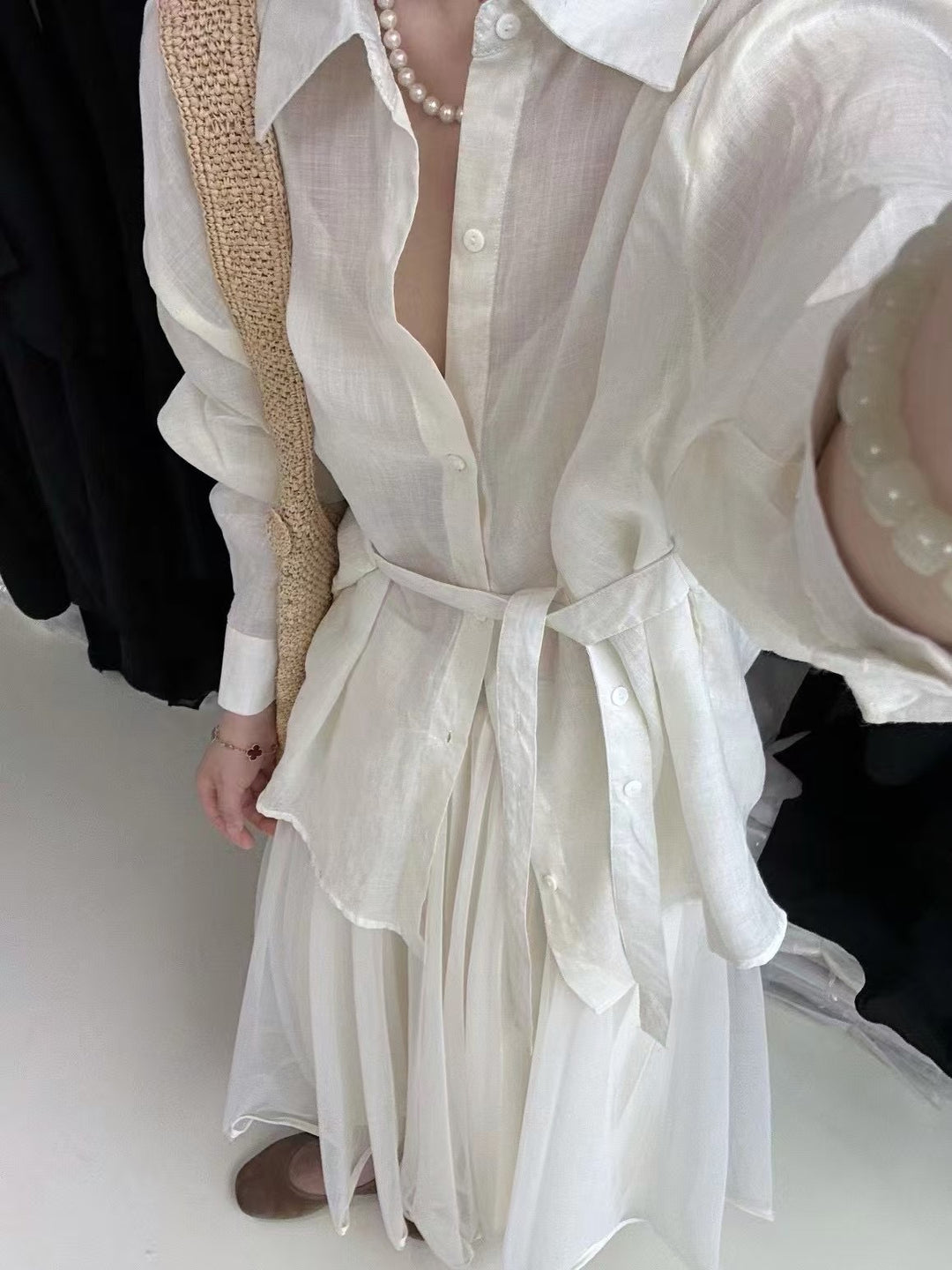 Femme Elegant Lagdeling Linned Kjole Stilla