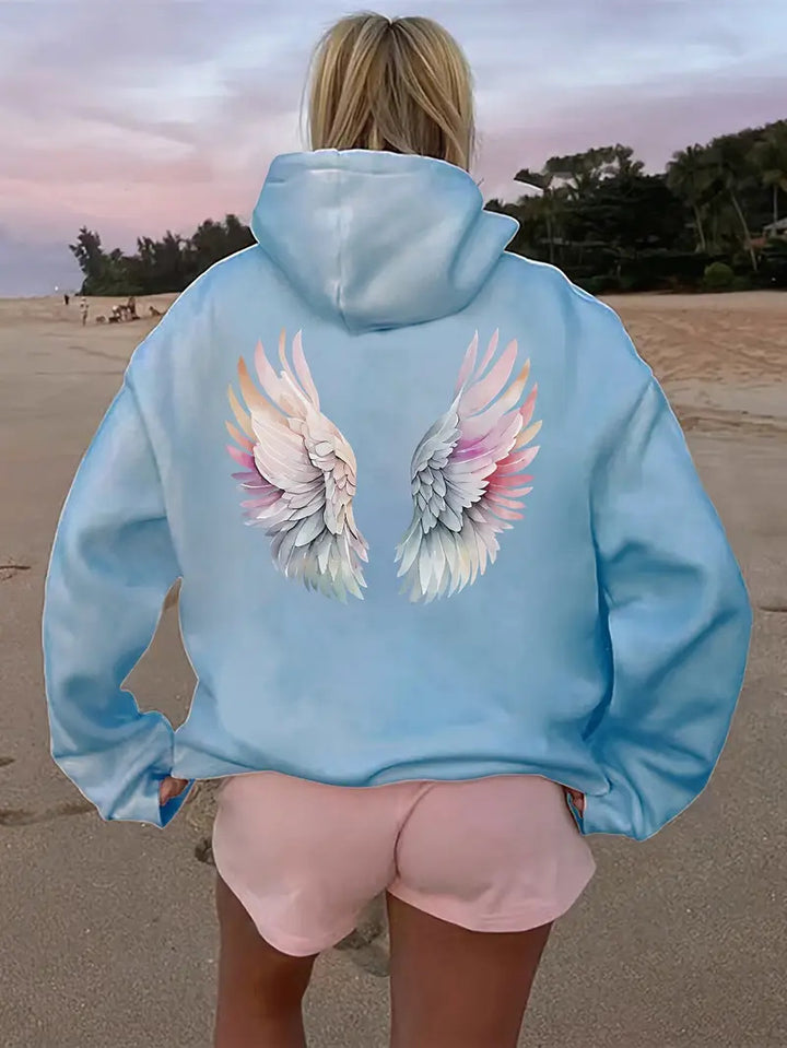 Dame hoodie sweatshirt med fantasifuld vingemotiv Skovae