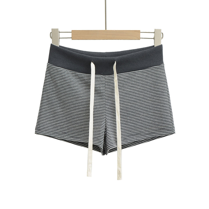 Dame sporty stribede shorts med elastisk linning og snøre Stilla