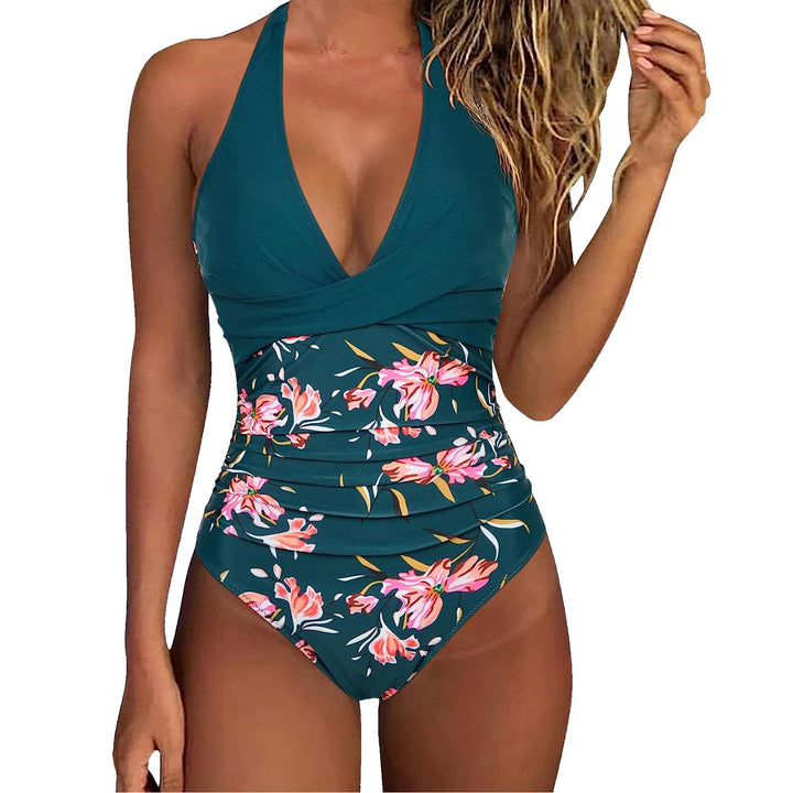 Dame one-piece badedragt med floral indpakningsdesign og justerbare stropper Skovae