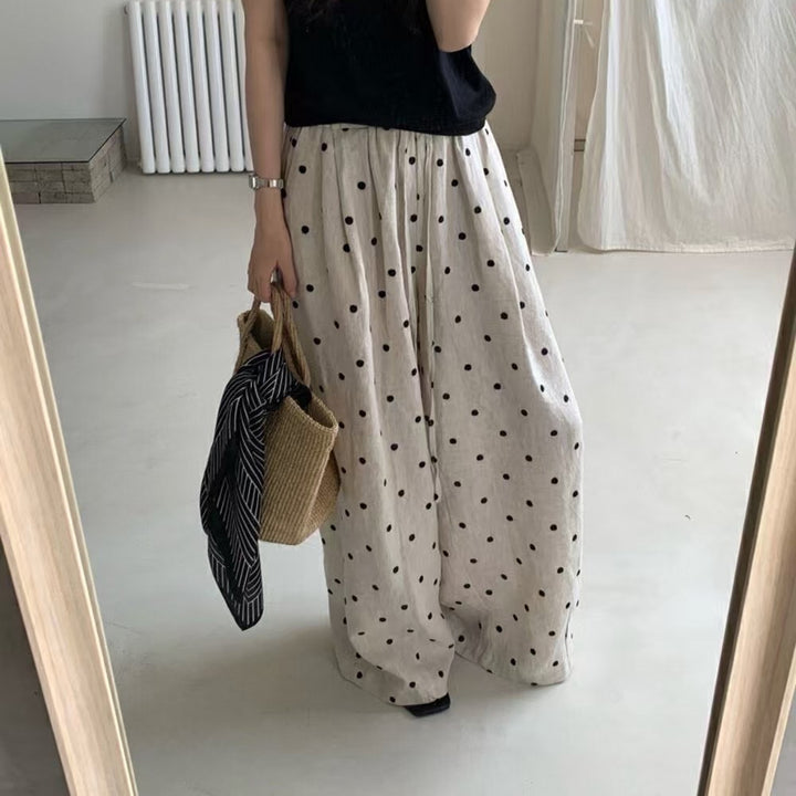 Femme Høj Talje Polka Dot Palazzo Bukser Stilla