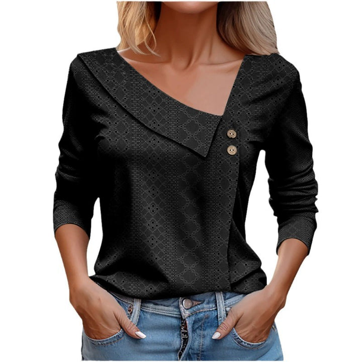 Dame Langærmet Skjorte med asymmetrisk Krave og Knapdetaljer Stilla