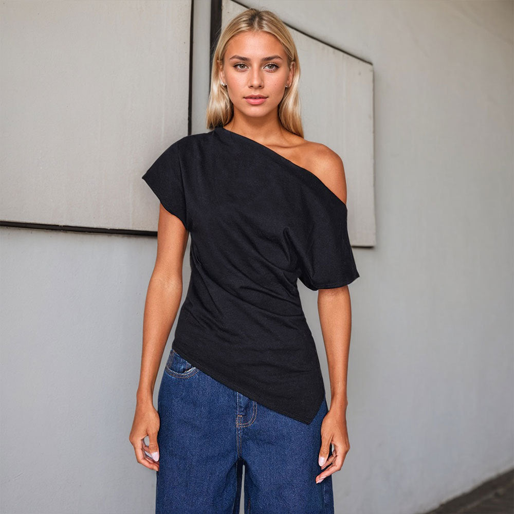 Kvindernes asymmetrisk top med off-shoulder design og trendy draperingsdetaljer Stilla