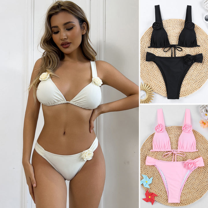 Dame bikini-sæt med blomsterkrølle detaljer og raffineret design Stilla