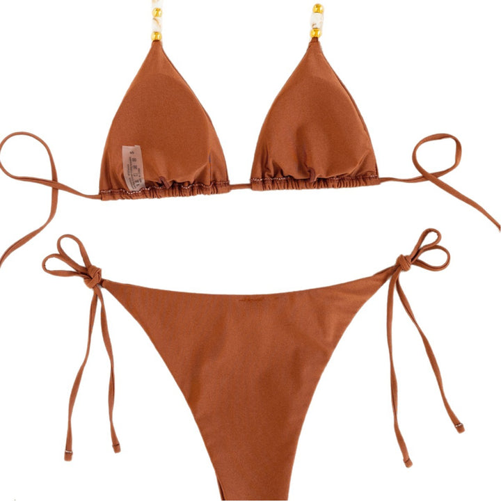 Dame triangel-bikini med justerbare stropper og dekorative perler Skovae
