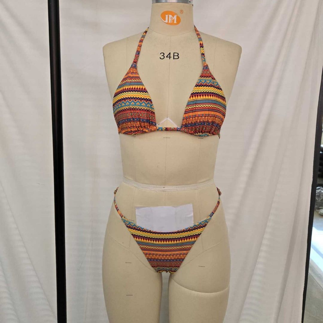 Dame triangel-bikini med farverigt etno-mønster Skovae
