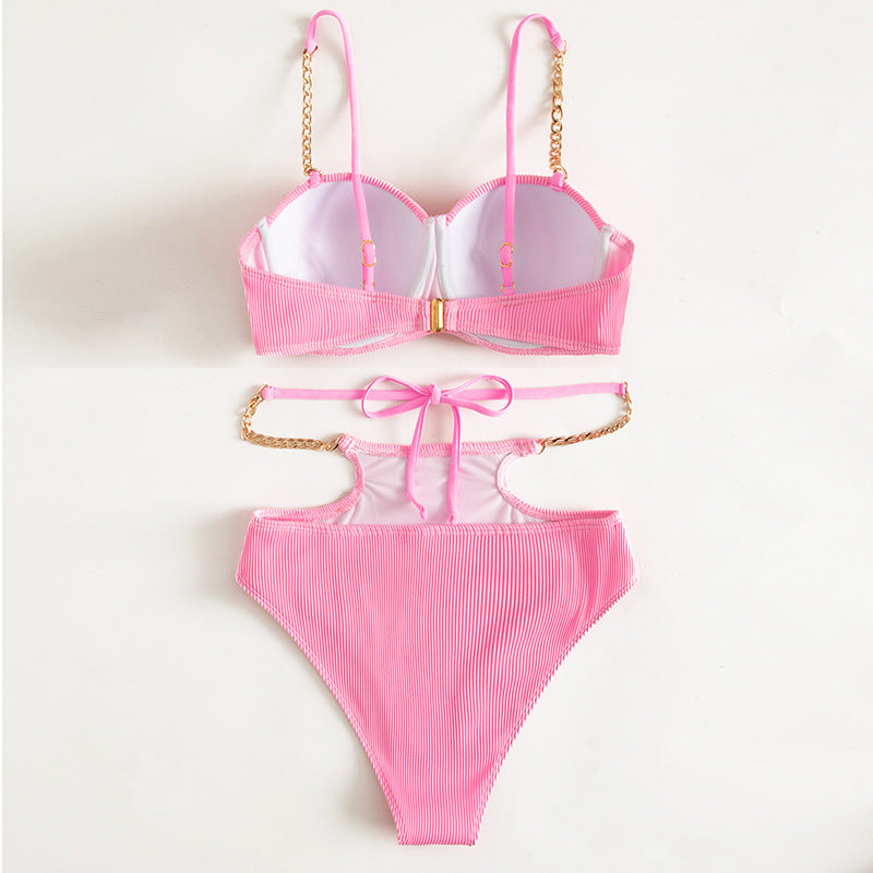 Dame Luksus Bustier-Bikini-Sæt med stilfulde kædeaccenter Stilla
