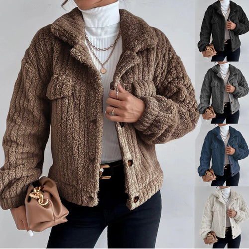 Dame teddyjakke med struktureret overmateriale og casual snit Stilla