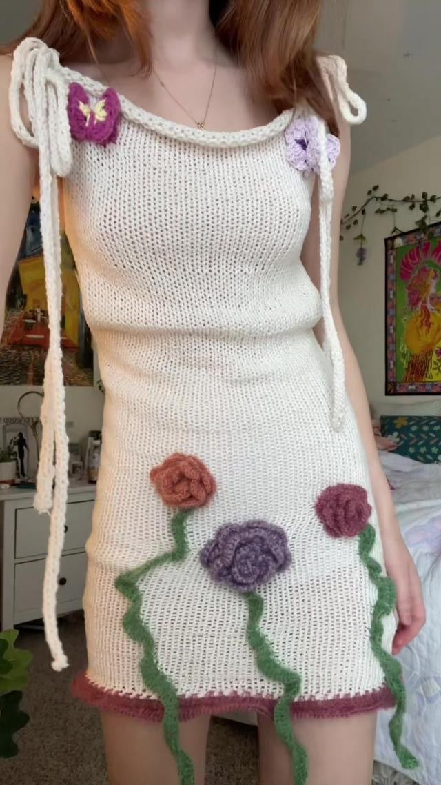 Damer hæklede sommerkjole med florale applikationer Skovae