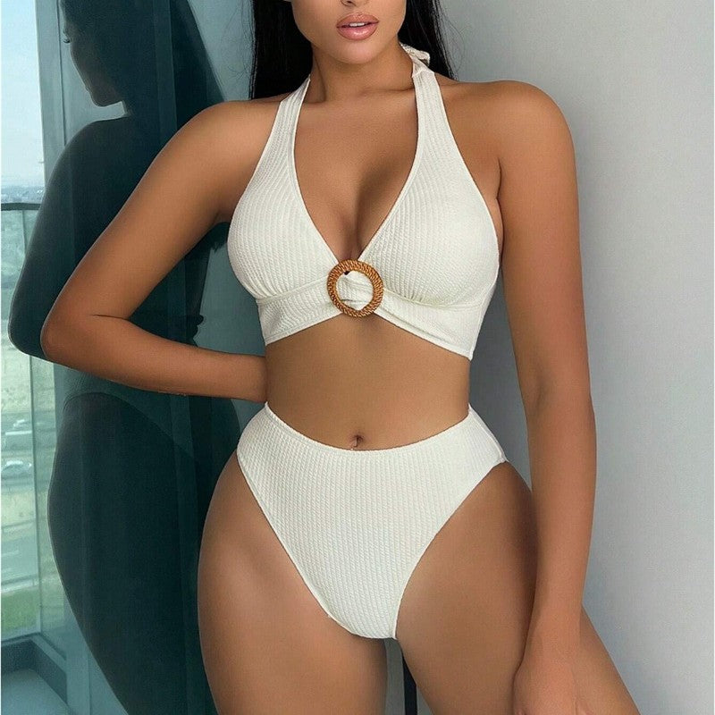 Dame Højskåret Bikini med elegant Ringdekoration og struktureret Top Stilla