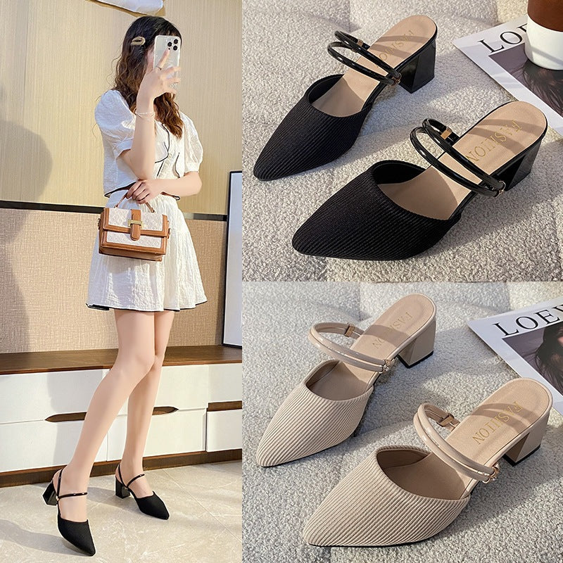 Dame Slingback Pumps med mode rem og let blokhæl Stilla