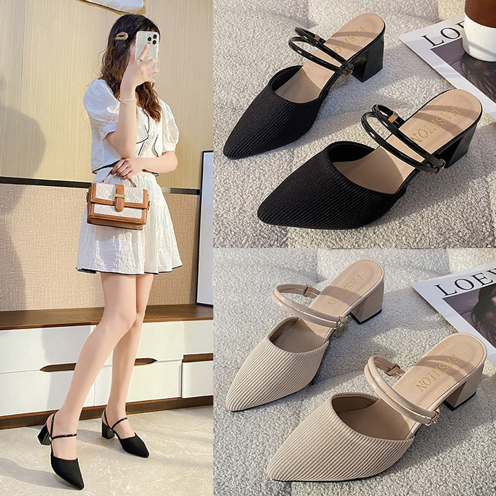 Dame Slingback Pumps med mode rem og let blokhæl Stilla