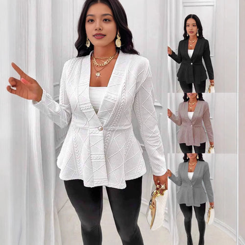 Dame Elegant strikblazer med kontrasterende dekorativ knap Stilla