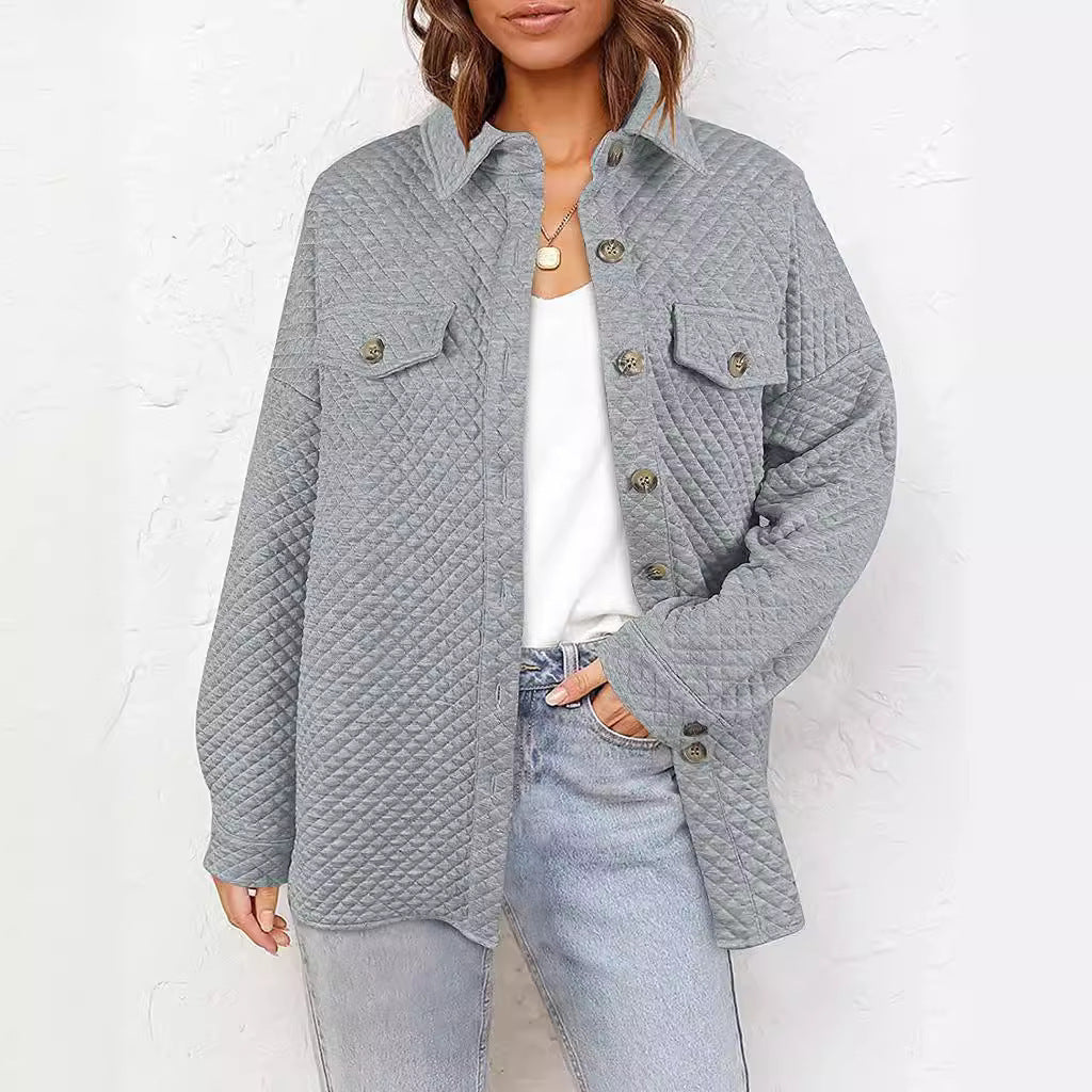 Dame Løs Oversize-Skjortejakke med struktureret design og påsyede lommer Stilla