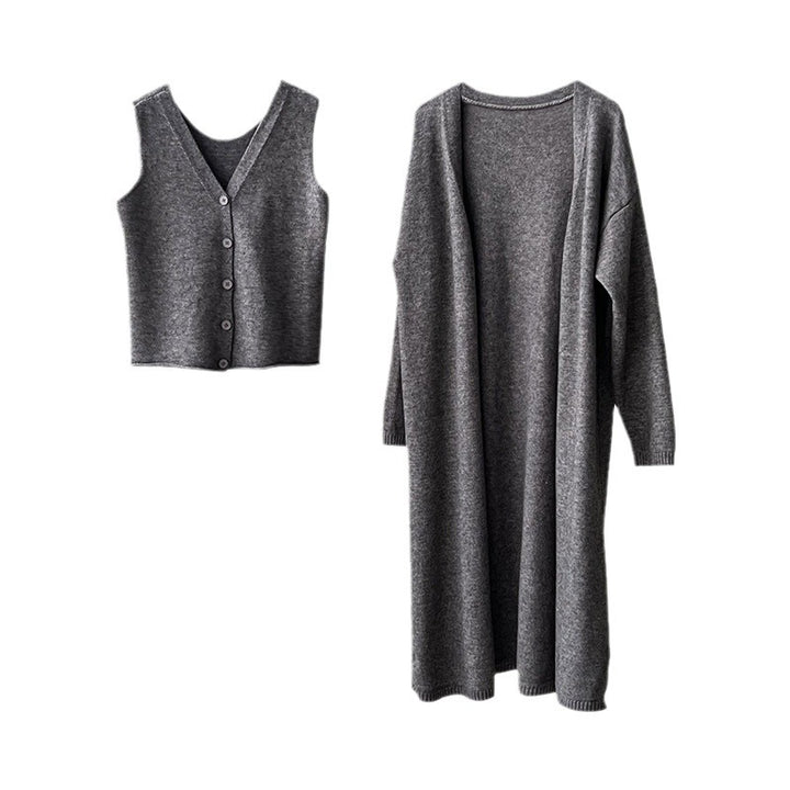 Femme Cozy Strikcardigan og Midikjole Sæt Stilla
