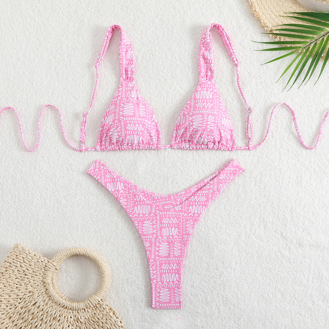 Dame Triangel-Bikini-Sæt med justerbare stropper og trendy mønster Skovae