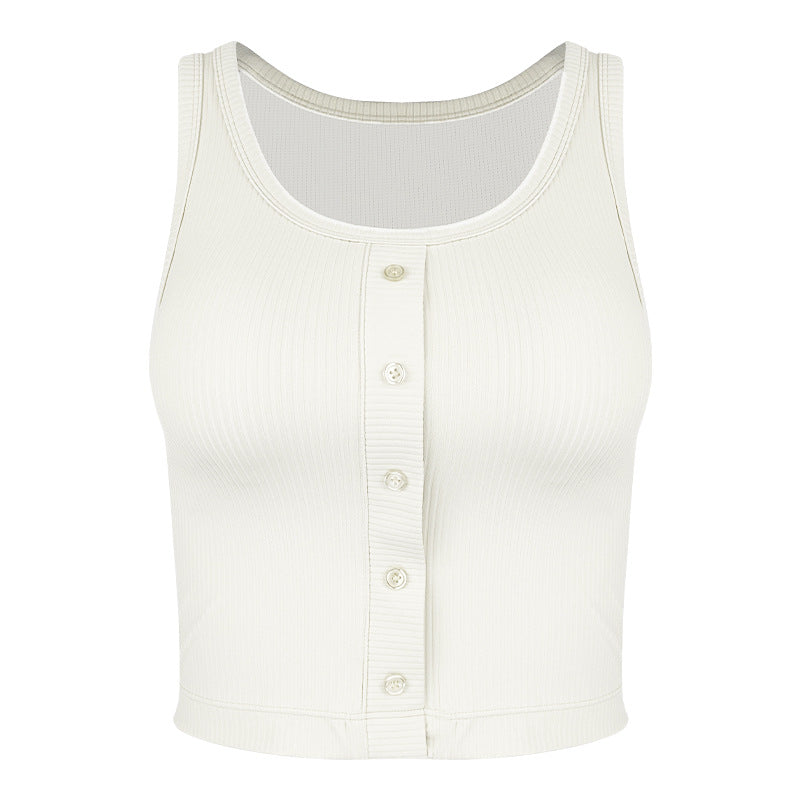Dame komfortabel Rib-Crop-Top med knapliste og åndbare indsatser Stilla