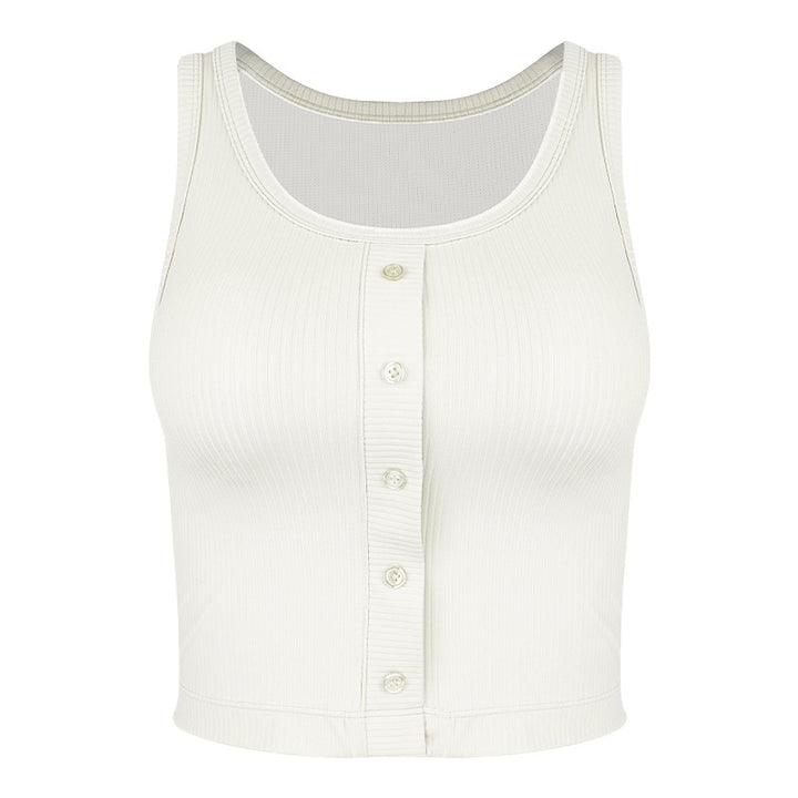Dame komfortabel Rib-Crop-Top med knapliste og åndbare indsatser Stilla