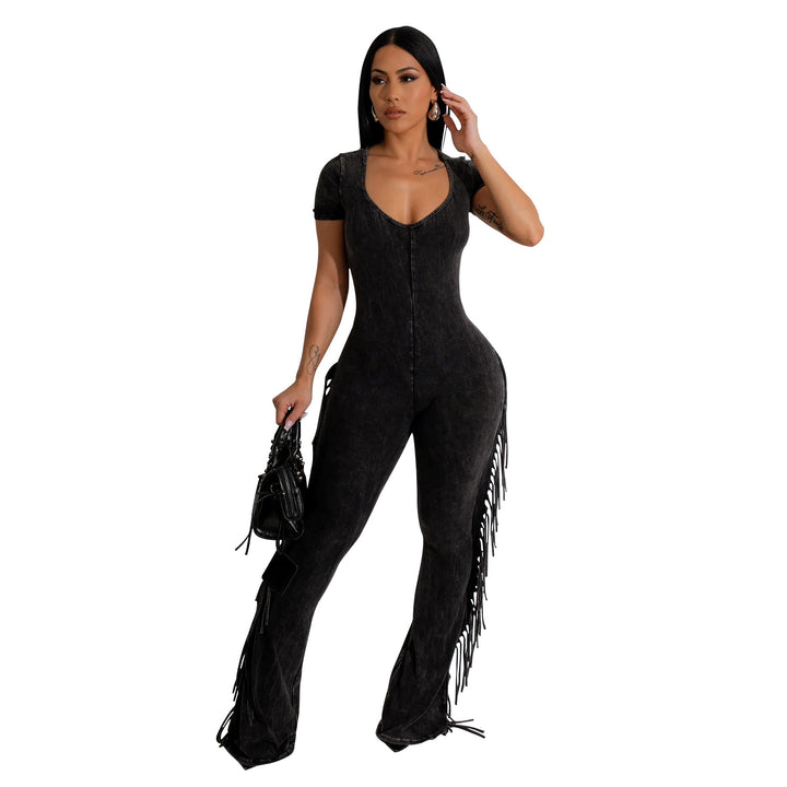 Dame Elegant Jumpsuit med frynser og tætsiddende silhuet Stilla