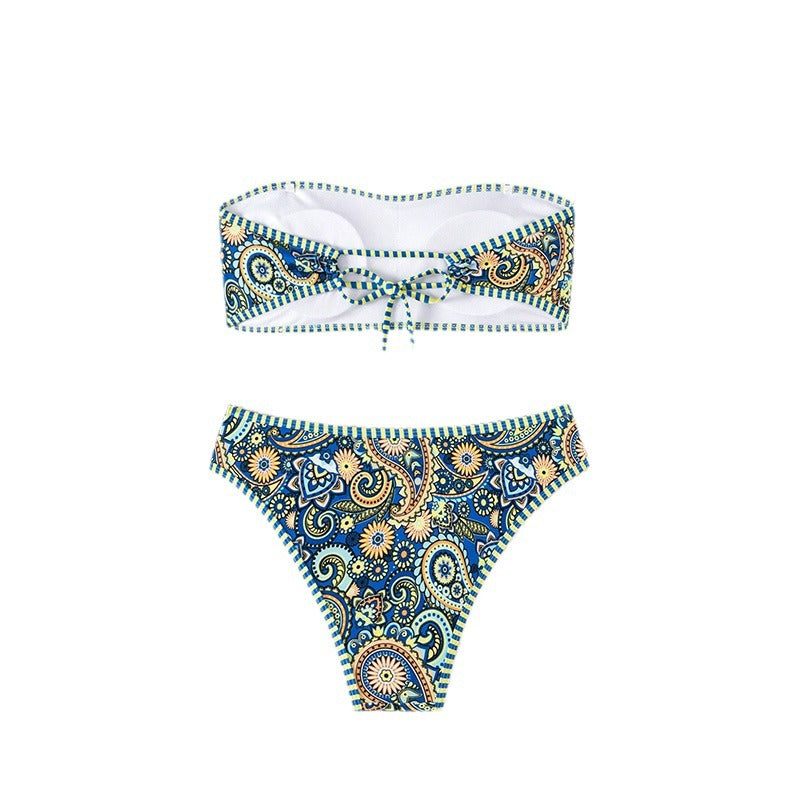 Dame Bandeau-bikini-sæt med farverigt paisley-mønster og høj taljeskæring Stilla