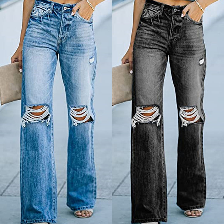 Dame Flared Jeans i moderne Destroyed-look med høje lommer Stilla