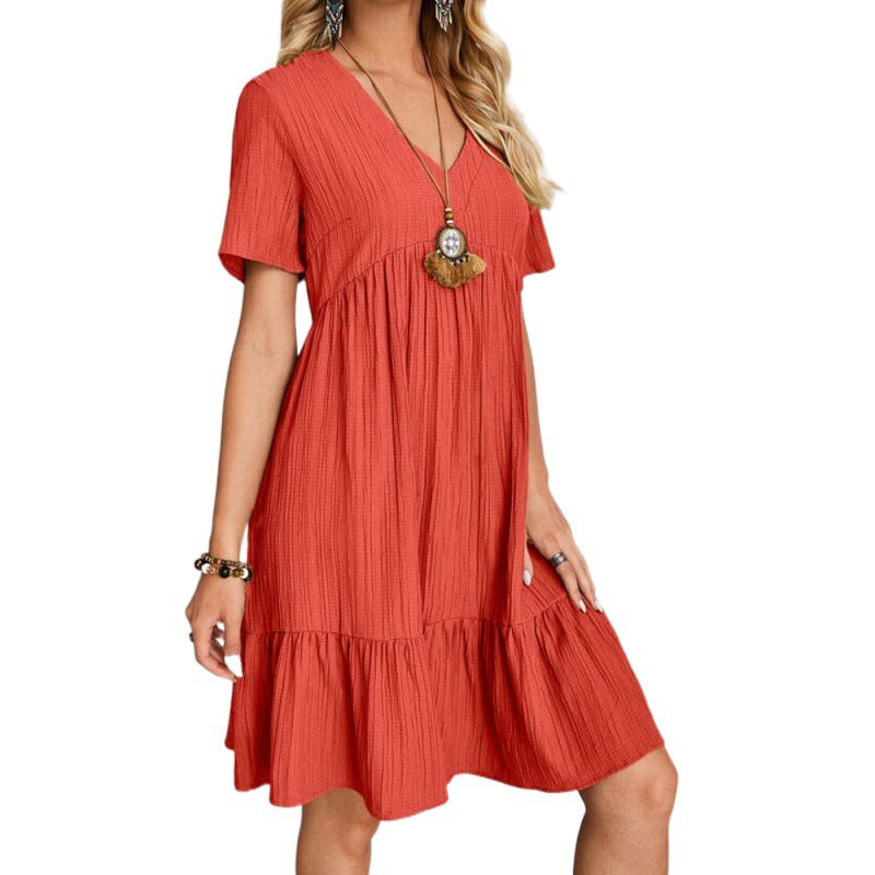 Dame Flydende A-linje Midi Kjole med V-Udskæring Design Stilla