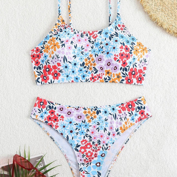 Dame komfortabel bikini sæt med blomstermønster og justerbare stropper Stilla
