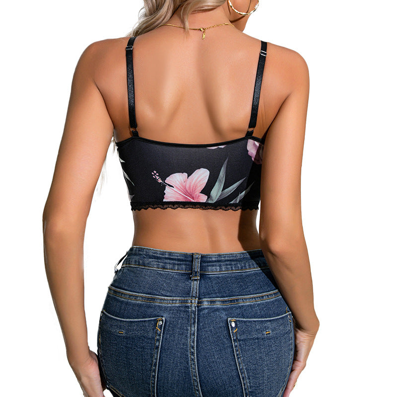 Dame Korset-Bustier med floraltryk og fine spidsdetaljer Stilla