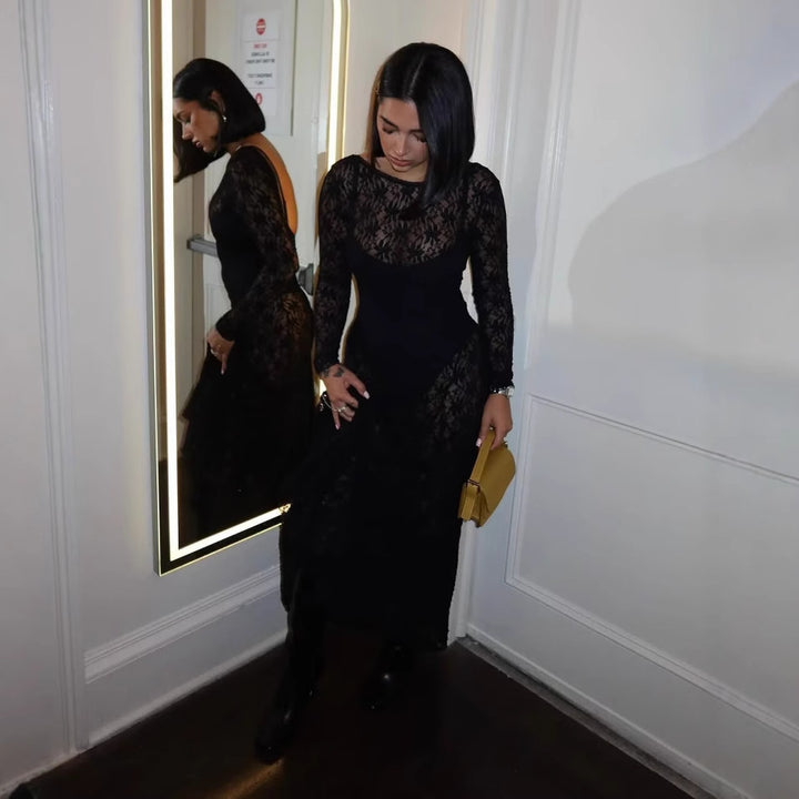 Femme Elegant Spids-Maxi-Kjole med dyb V-udskæring Stilla