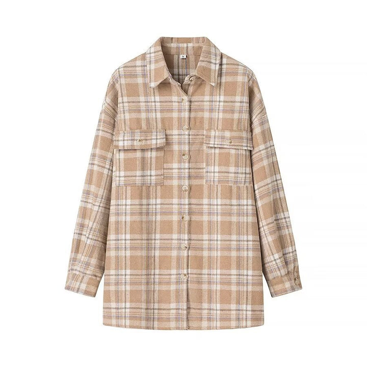 Femme Karo Oversized Skjortejakke med Lommer Stilla