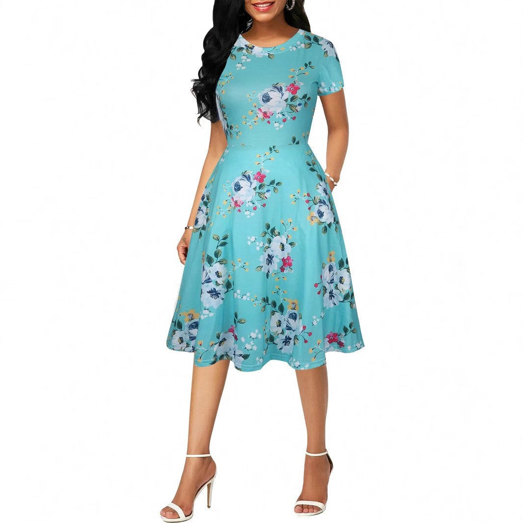 Stilla | Casual Print Rund Hals Lomme Casual Kjole