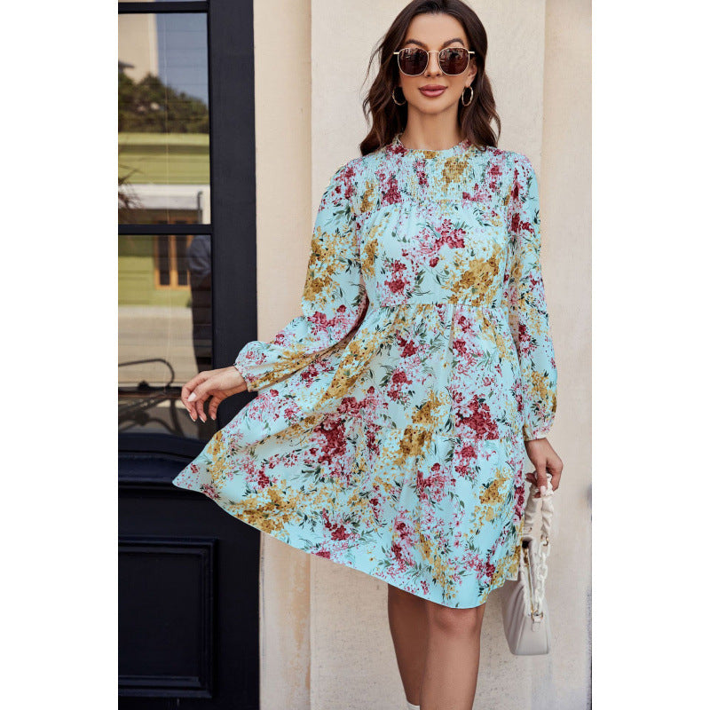 Dame Floral Print A-linje Kjole med lange ærmer Stilla